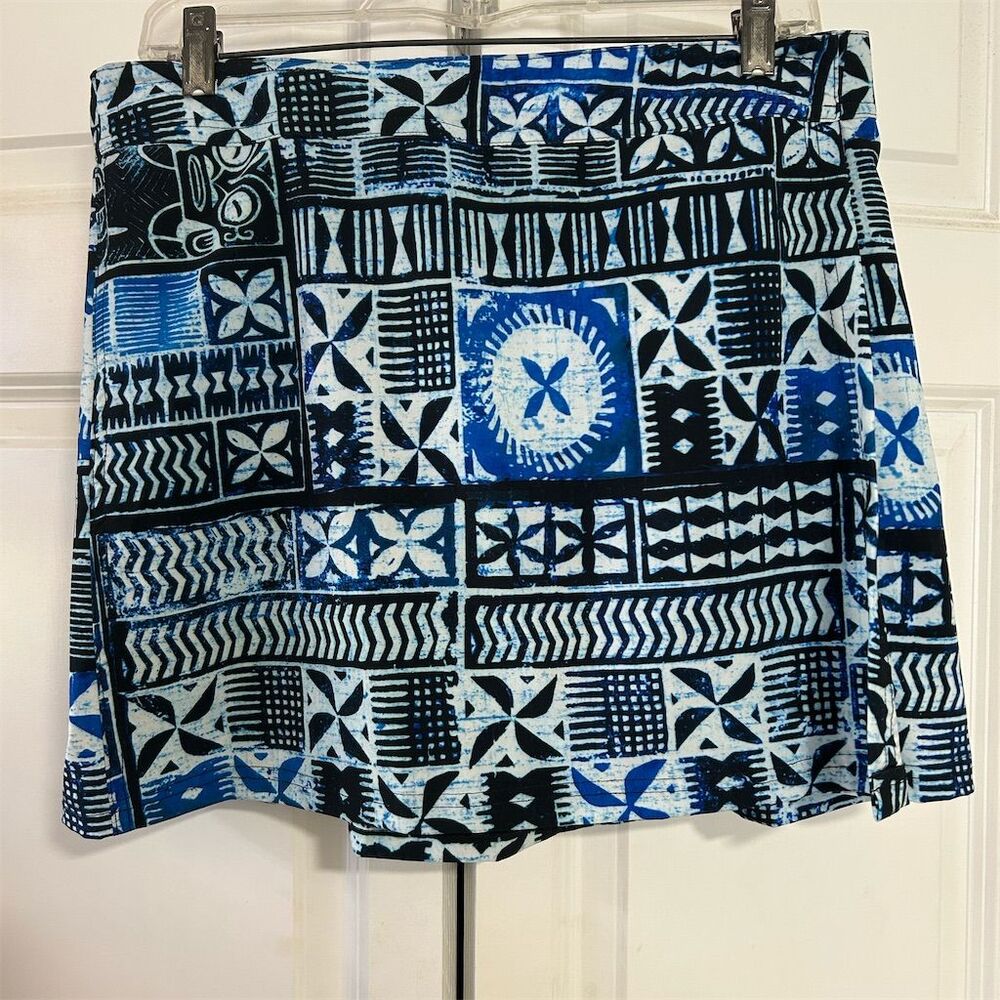 Ripskirt Women's M Blue Geometric Wrap Skirt Knee Length Casual